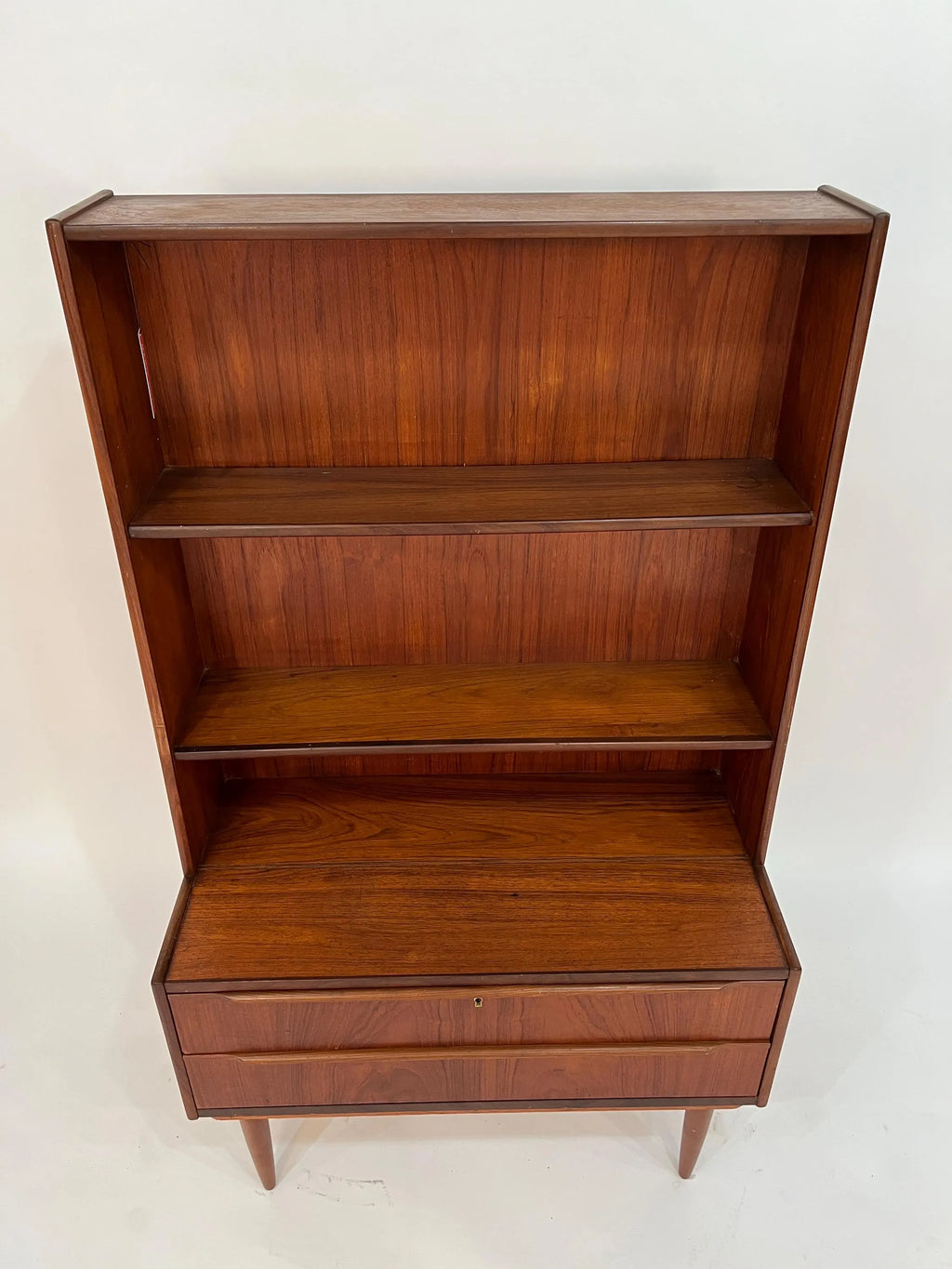 Mid Century Modern Teak Cabinet Bookcase Secretary Danish Style Hutch Storage Unit Vintage