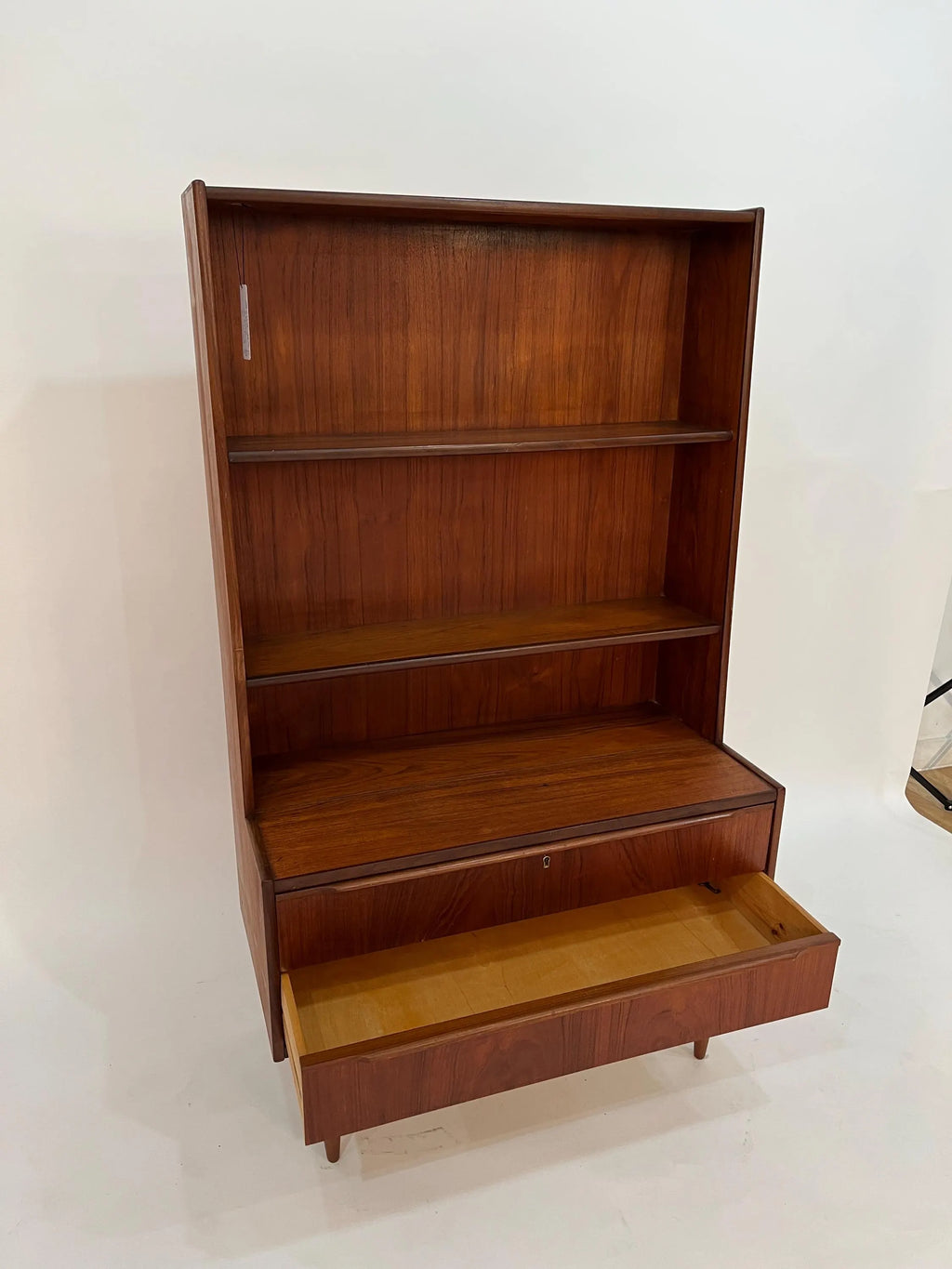 Mid Century Modern Teak Cabinet Bookcase Secretary Danish Style Hutch Storage Unit Vintage