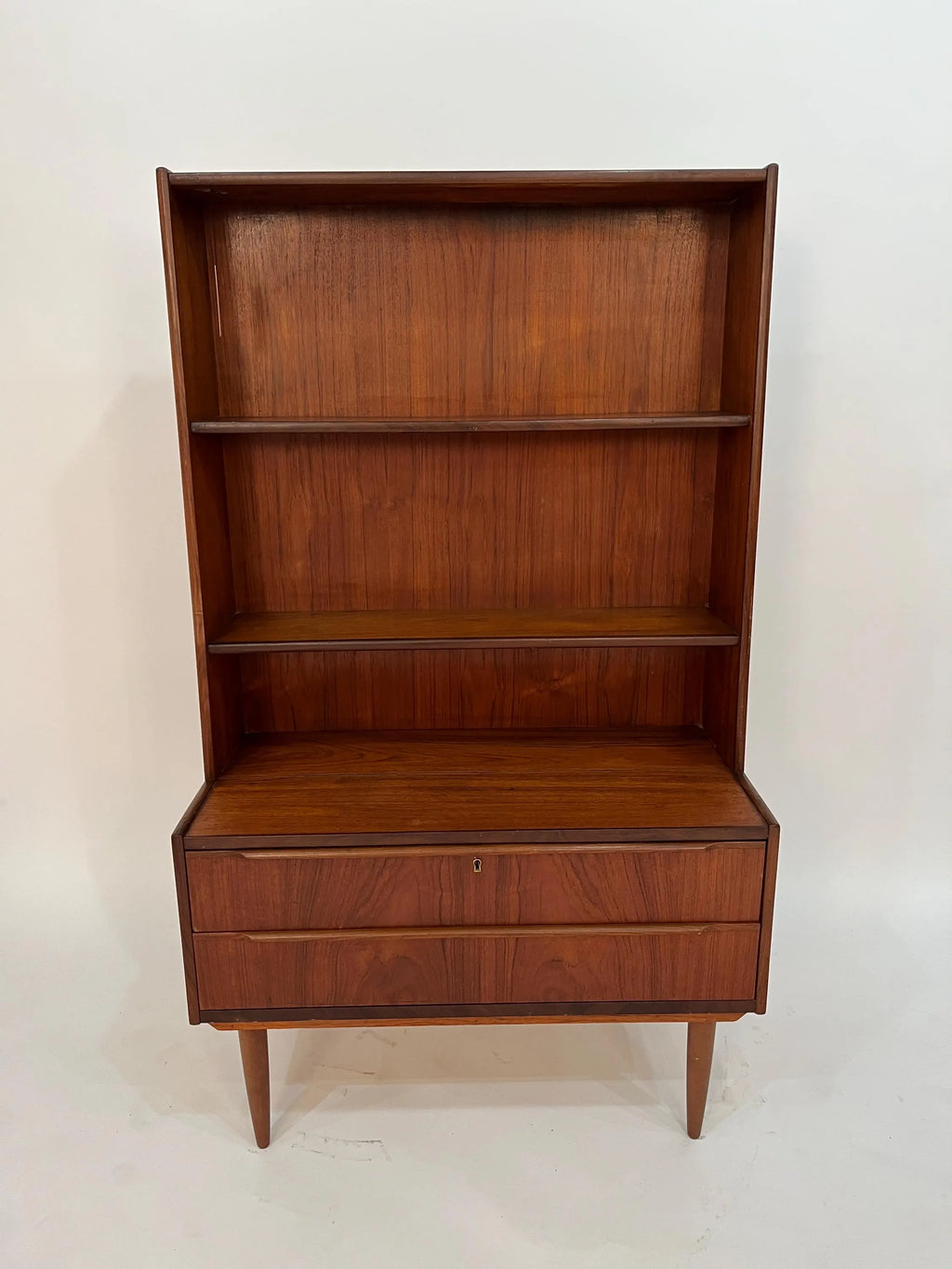 Mid Century Modern Teak Cabinet Bookcase Secretary Danish Style Hutch Storage Unit Vintage