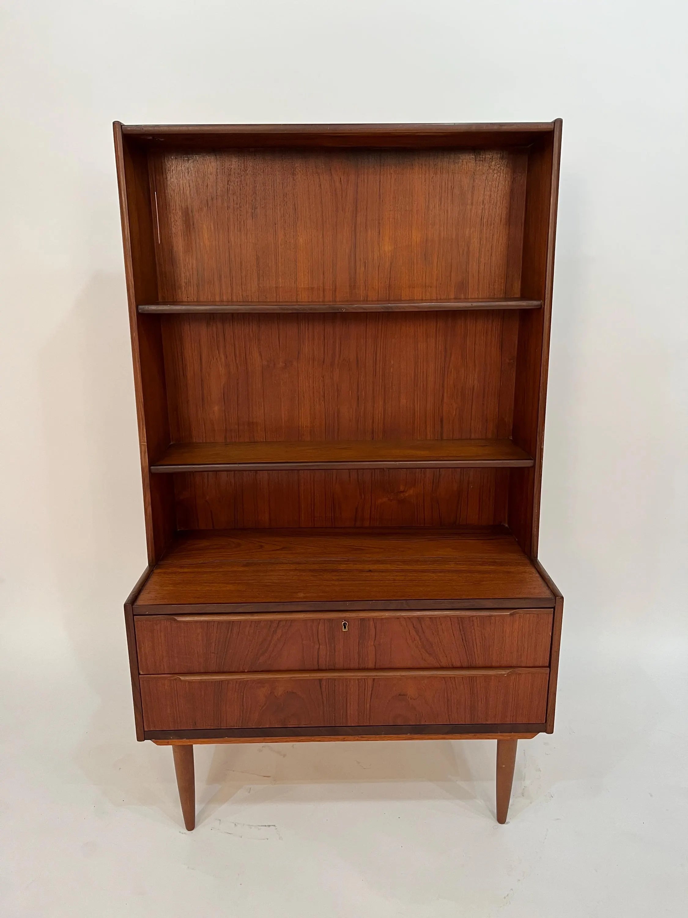 Mid Century Modern Teak Cabinet Bookcase Secretary Danish Style Hutch Storage Unit Vintage