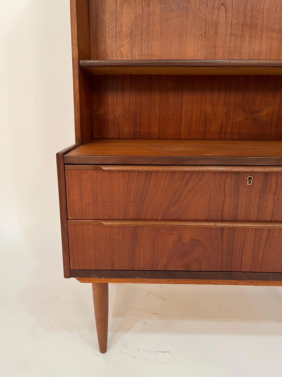 Mid Century Modern Teak Cabinet Bookcase Secretary Danish Style Hutch Storage Unit Vintage
