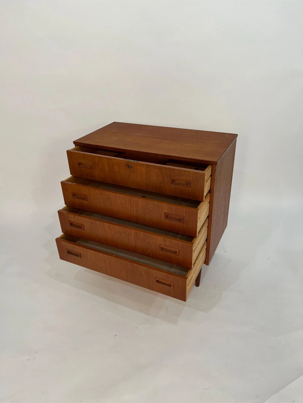 Mid Century Modern Teak 4-Drawer Dresser: Danish Style Storage Cabinet