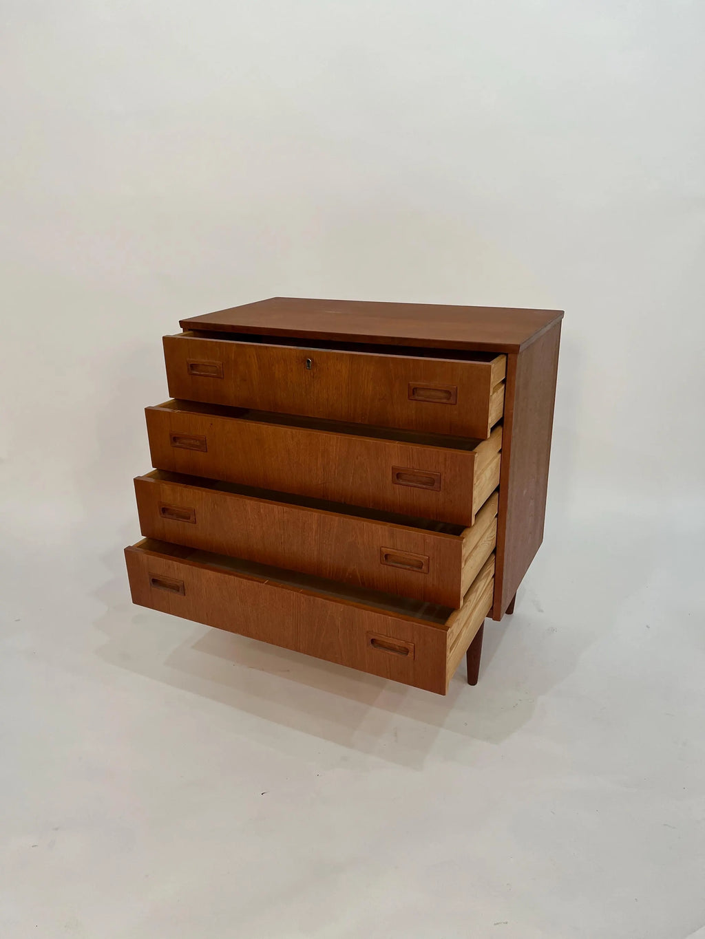 Mid Century Modern Teak 4-Drawer Dresser: Danish Style Storage Cabinet