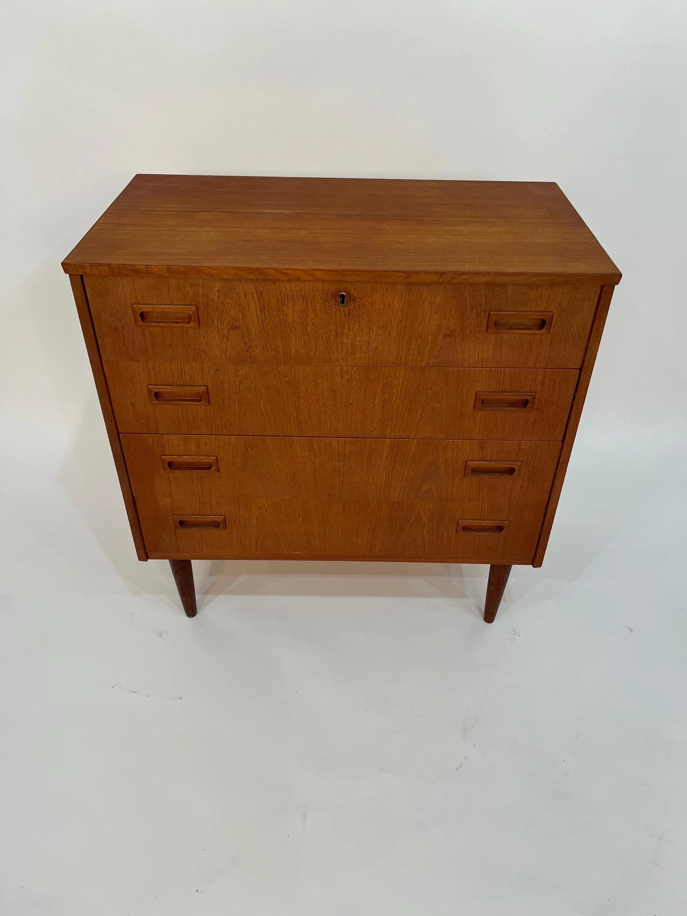 Mid Century Modern Teak 4-Drawer Dresser: Danish Style Storage Cabinet