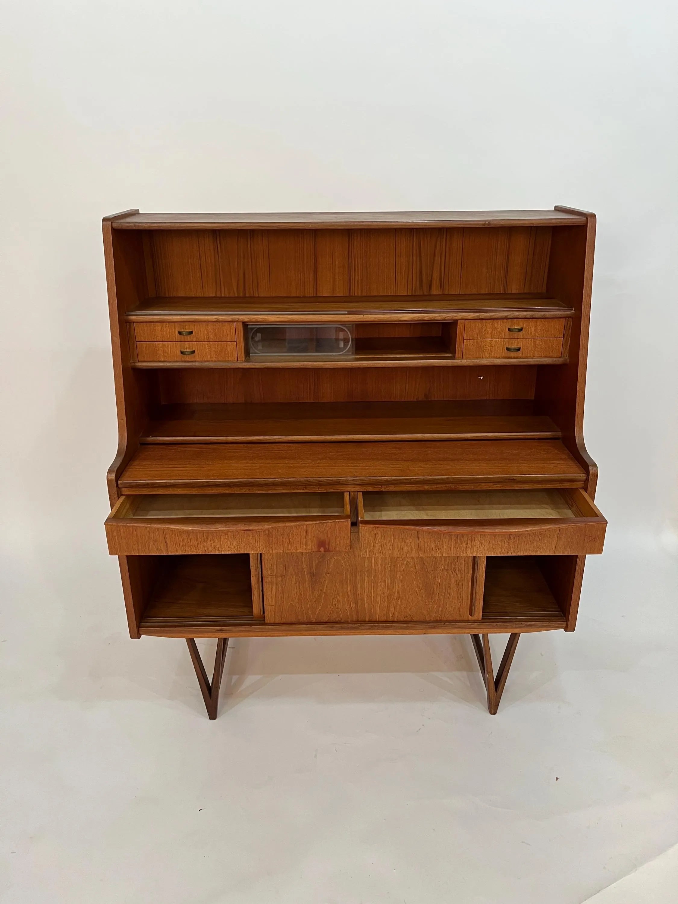 Mid Century Modern Teak Secretary Desk 1960s Danish Style Writing Desk Storage Cabinet