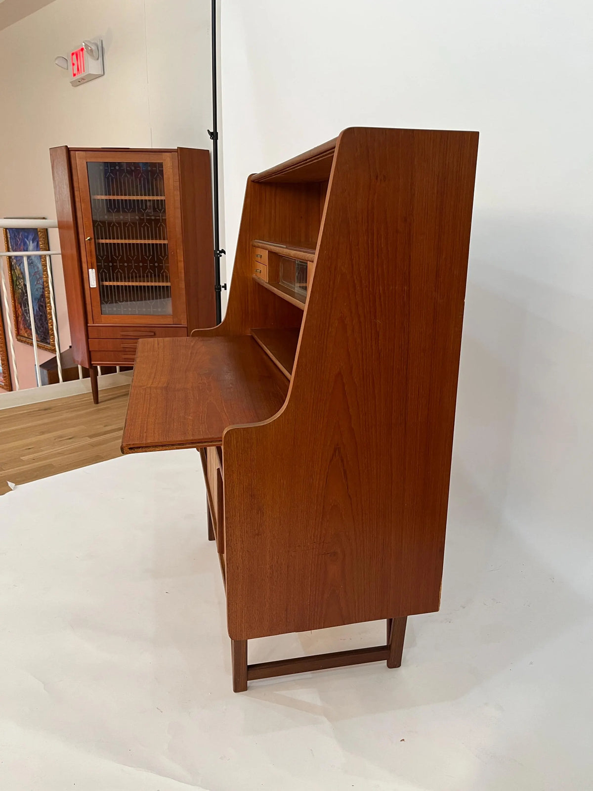 Mid Century Modern Teak Secretary Desk 1960s Danish Style Writing Desk Storage Cabinet