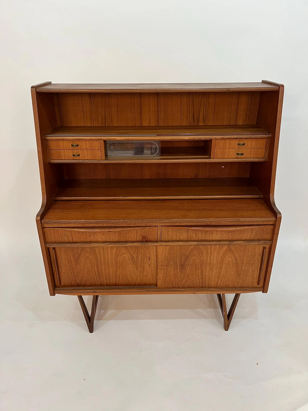 Mid Century Modern Teak Secretary Desk 1960s Danish Style Writing Desk Storage Cabinet