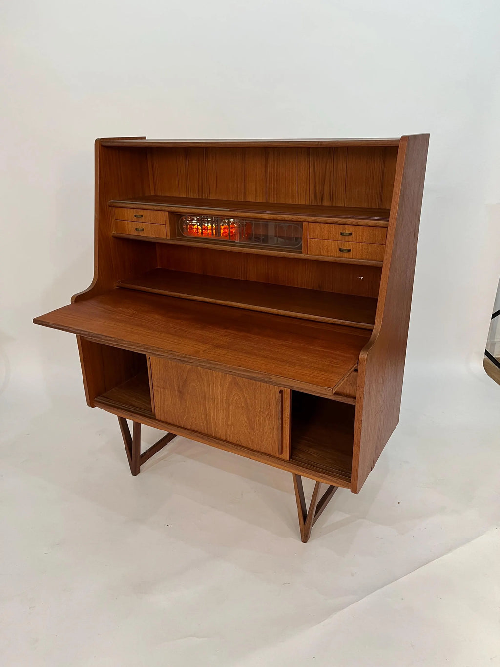 Mid Century Modern Teak Secretary Desk 1960s Danish Style Writing Desk Storage Cabinet