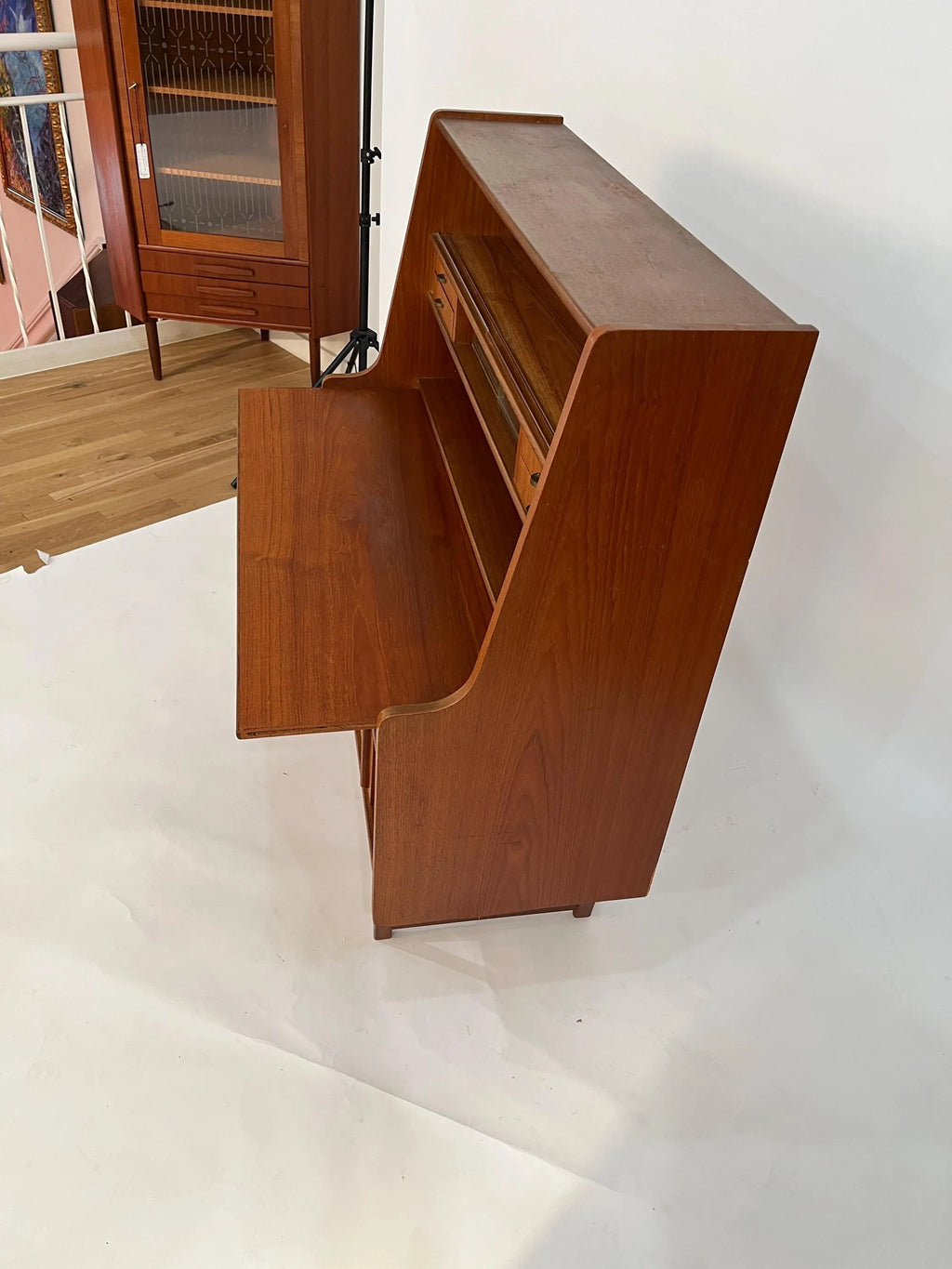 Mid Century Modern Teak Secretary Desk 1960s Danish Style Writing Desk Storage Cabinet