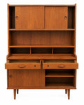 Vintage Mid-Century Modern Teak Wall Unit Hutch with Sliding Doors, Drawers & Open Display Shelving