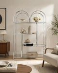 Milo Baughman Style Chrome Glass Étagère Bookcase: Mid-Century Modern Display Shelf