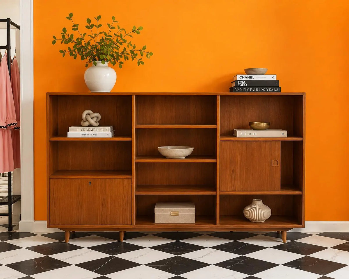 Vintage Danish Modern Teak Bookcase Credenza Mid Century Room Divider Cabinet by Dyrlund Style
