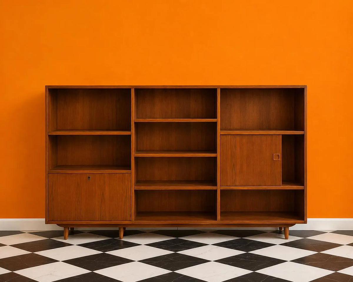 Vintage Danish Modern Teak Bookcase Credenza Mid Century Room Divider Cabinet by Dyrlund Style