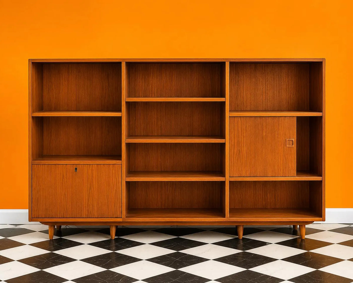 Vintage Danish Modern Teak Bookcase Credenza Mid Century Room Divider Cabinet by Dyrlund Style