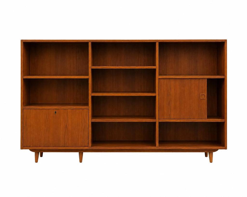 Vintage Danish Modern Teak Bookcase Credenza Mid Century Room Divider Cabinet by Dyrlund Style