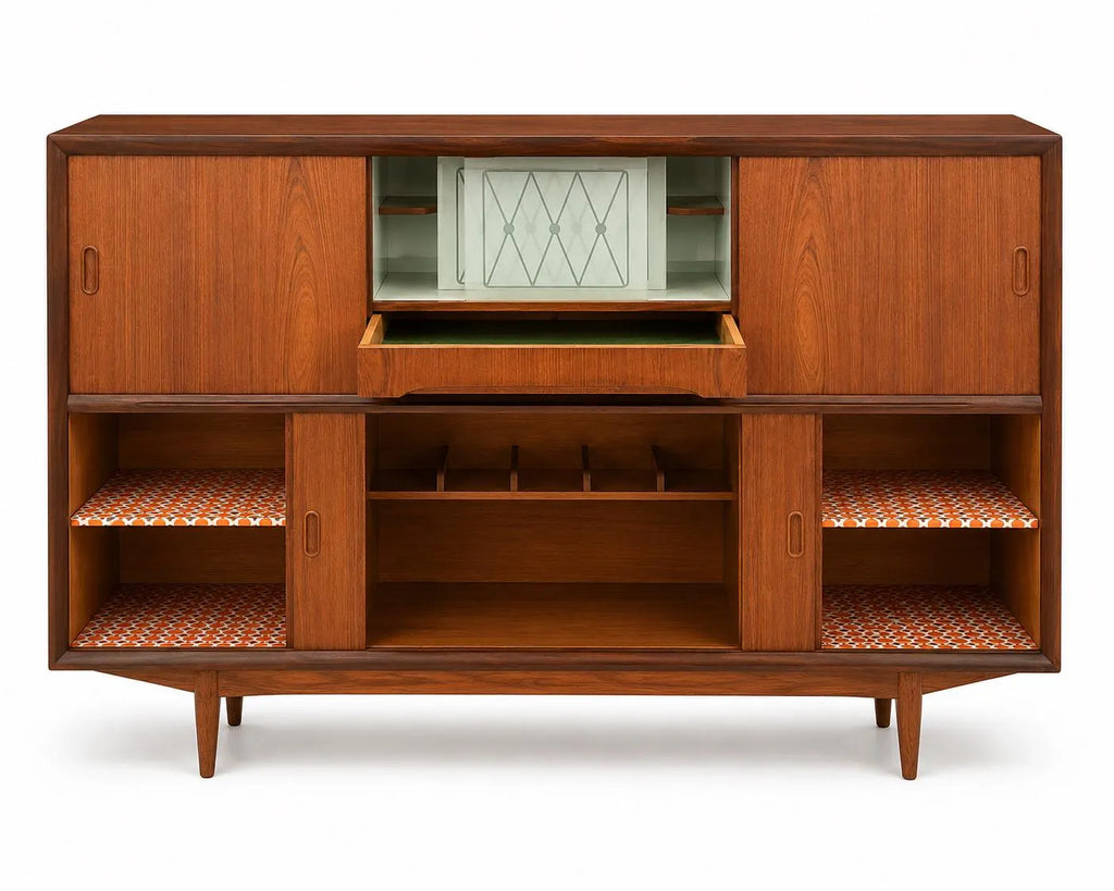 Mid Century Modern Credenza Scandinavian Highboard Sliding Door Cabinet