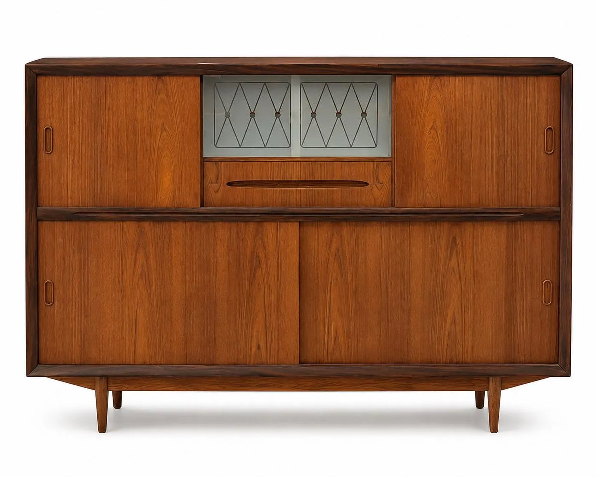 Mid Century Modern Credenza Scandinavian Highboard Sliding Door Cabinet