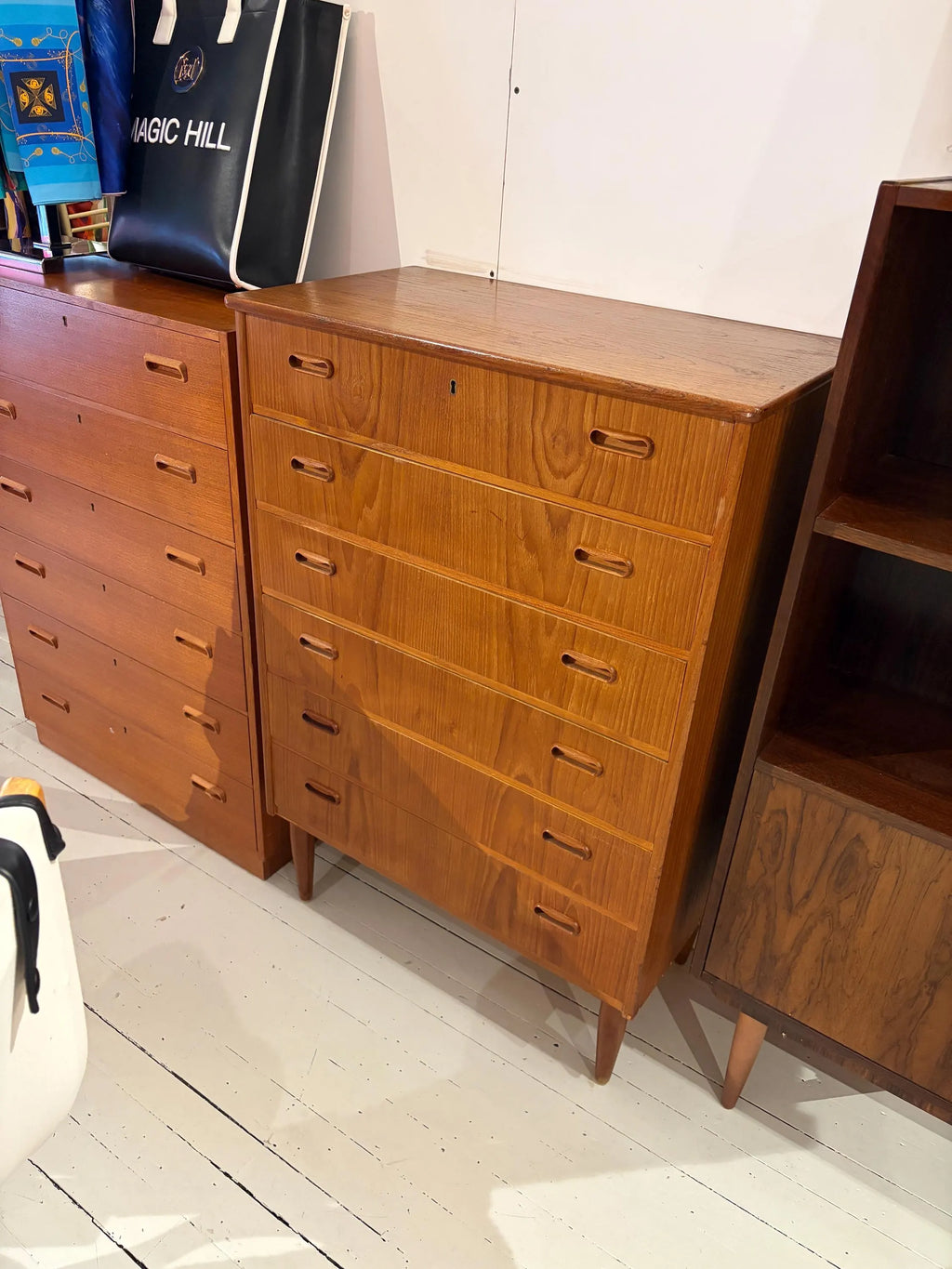 Mid Century Modern Teak Dresser Chest of Drawers Danish Style Tallboy Vintage Storage Cabinet