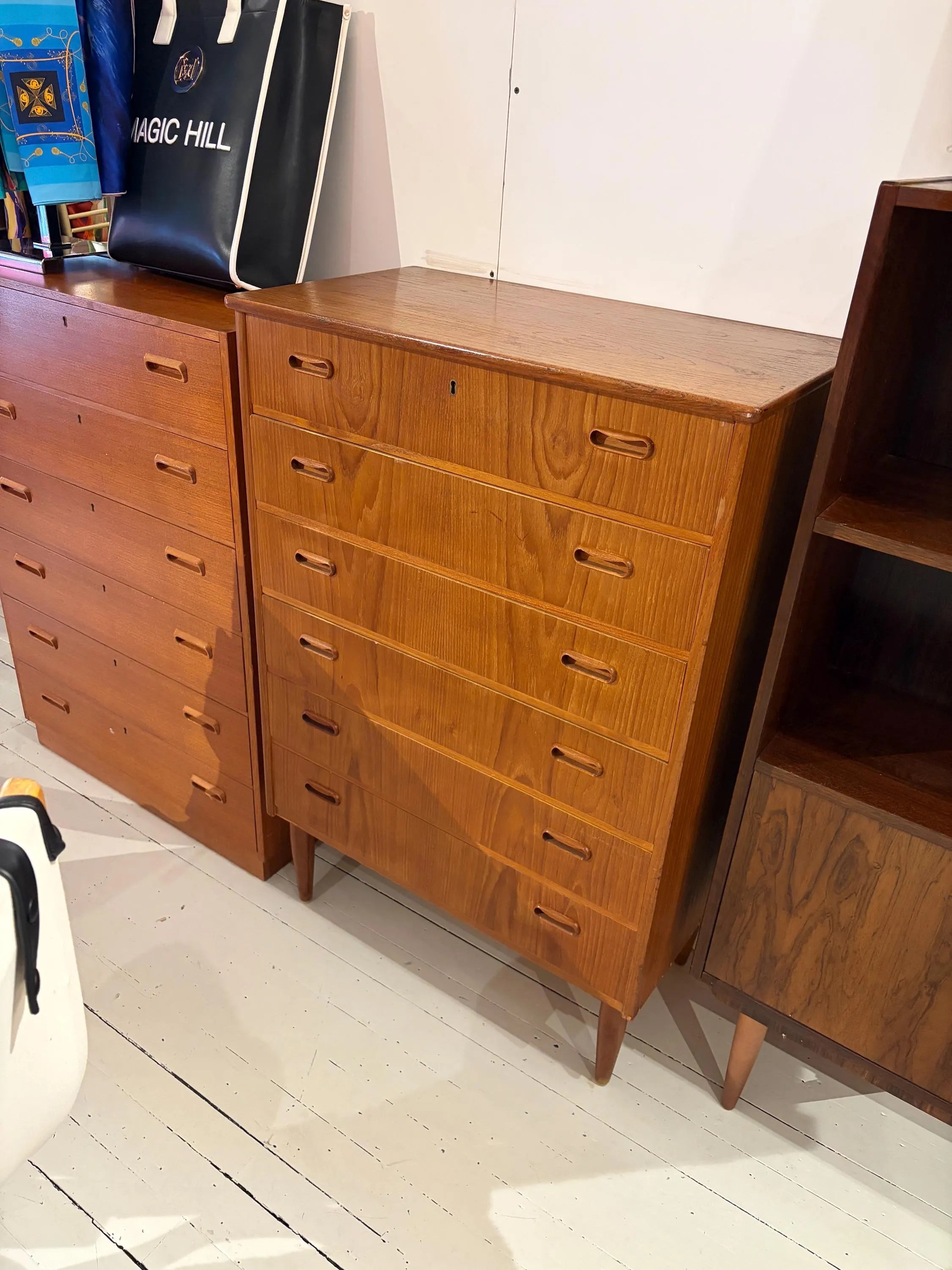 Mid Century Modern Teak Dresser Chest of Drawers Danish Style Tallboy Vintage Storage Cabinet