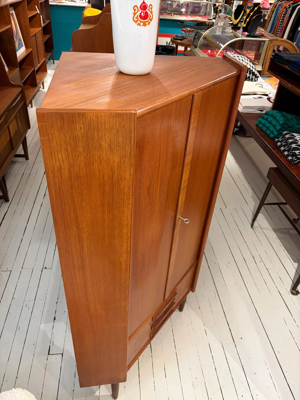 Mid Century Rosewood Corner Cabinet | Danish Modern Teak Storage Cupboard with Shelves