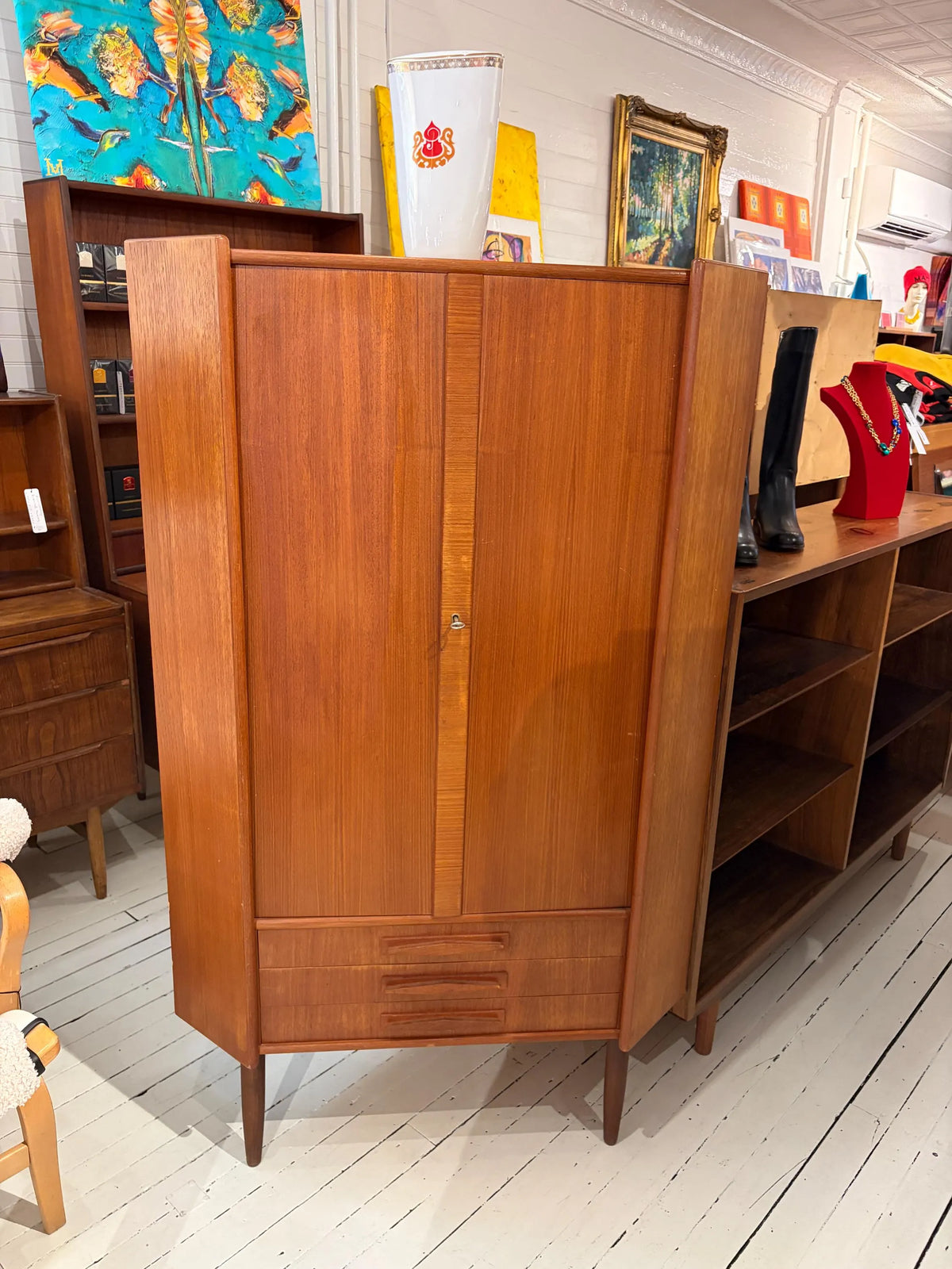 Mid Century Rosewood Corner Cabinet | Danish Modern Teak Storage Cupboard with Shelves