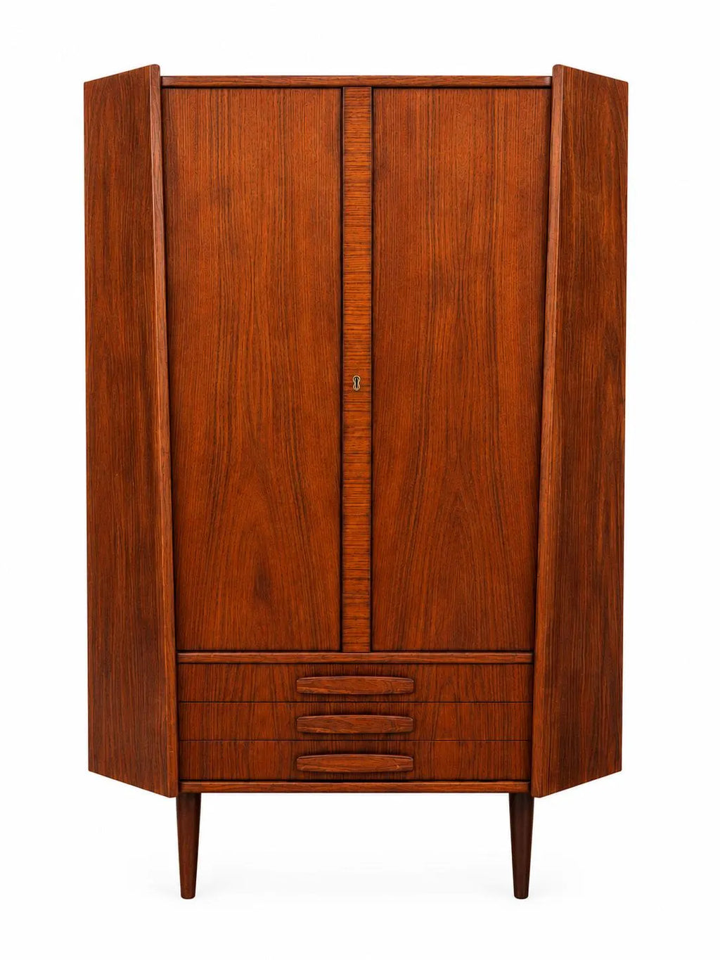 Mid Century Rosewood Corner Cabinet | Danish Modern Storage Cupboard with Shelves