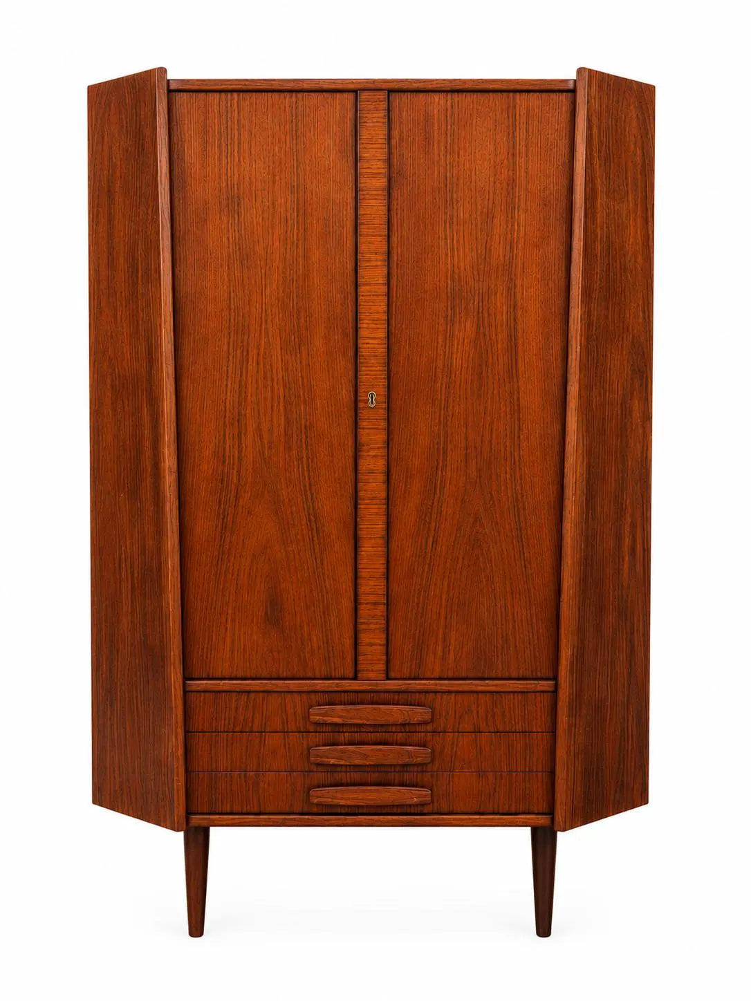 Mid Century Rosewood Corner Cabinet | Danish Modern Storage Cupboard with Shelves
