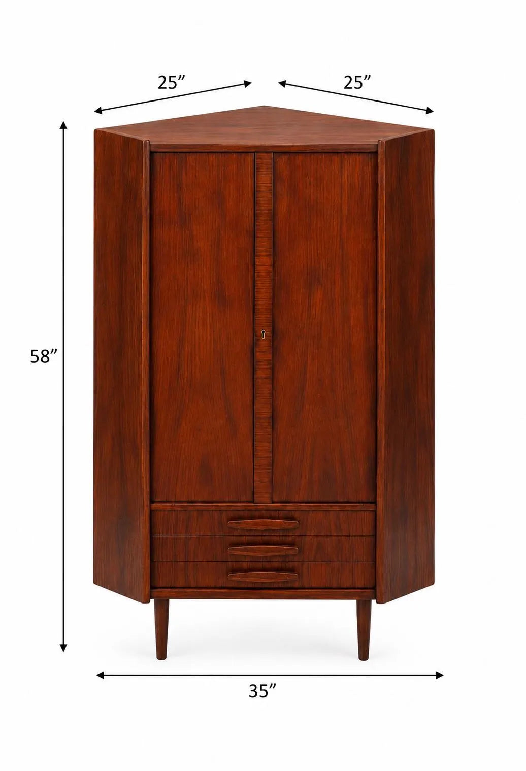 Mid Century Rosewood Corner Cabinet | Danish Modern Storage Cupboard with Shelves