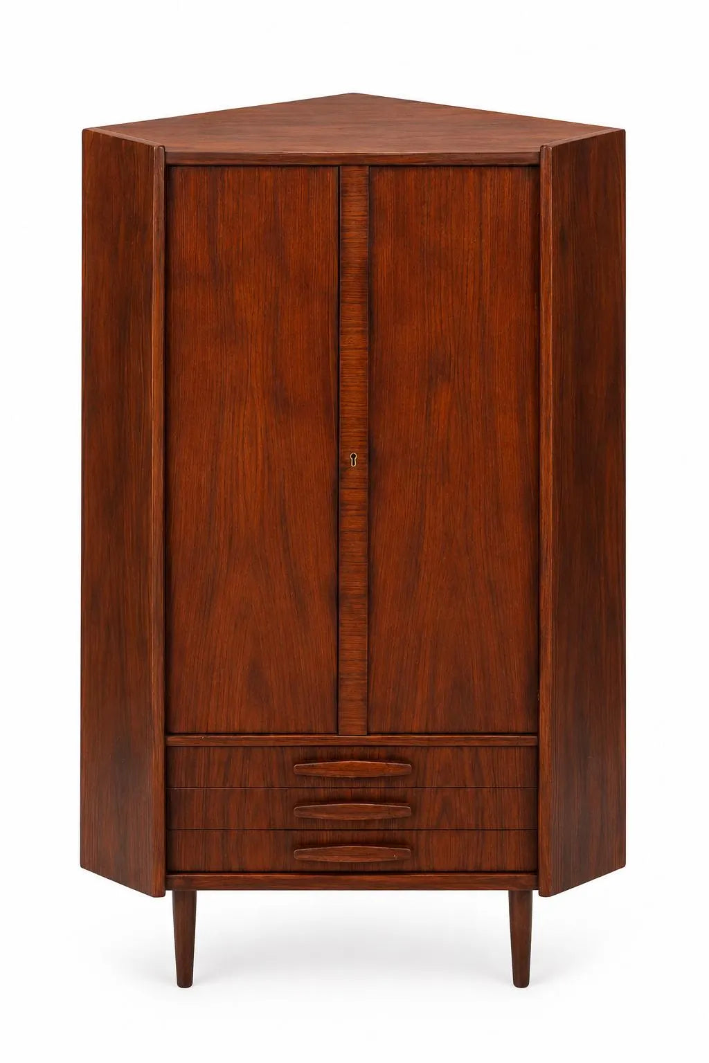 Mid Century Rosewood Corner Cabinet | Danish Modern Storage Cupboard with Shelves